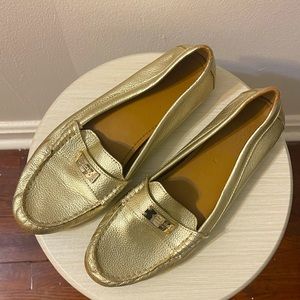 Coach Gold Loafers w Gold Logo Women 8 GUC